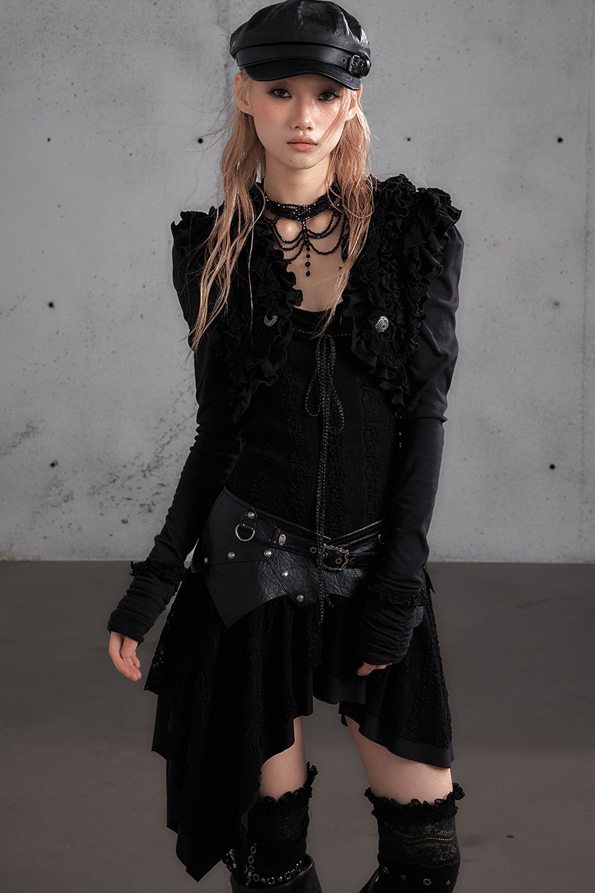 Punk Print Layered-Look Ruffle Irregular Dress