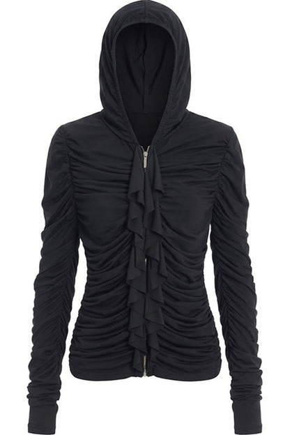 Short Ruffled Modal Hoodie