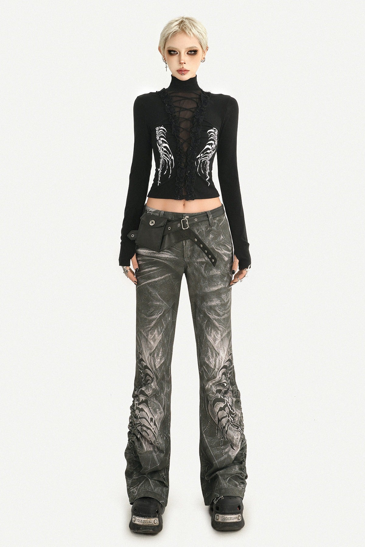 Punk Washed Dragon Print Jeans