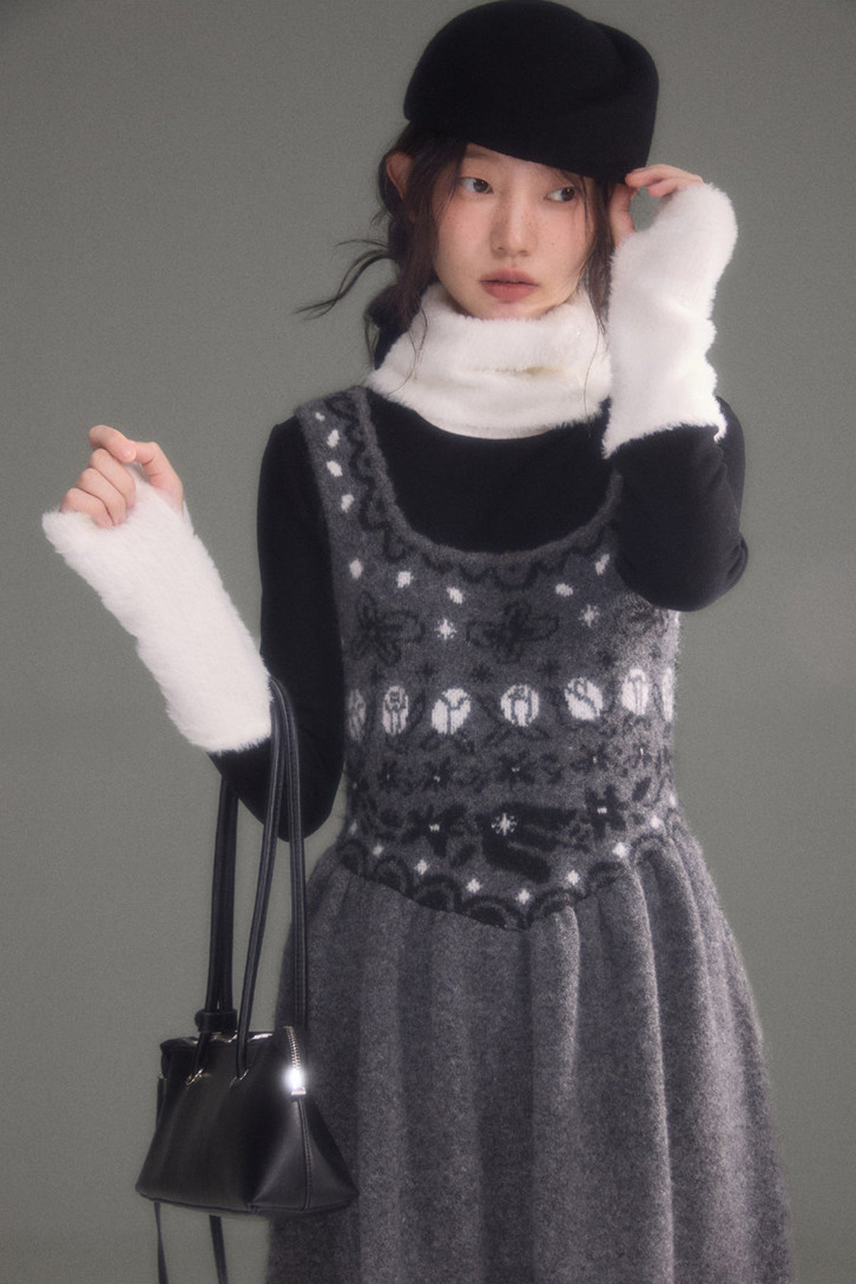 Tulip Bird Fair Isle Jacquard Knit Dress