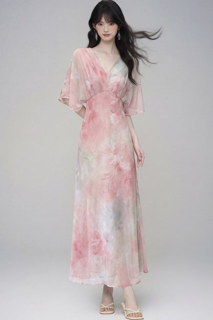 Pink Lotus Gradient Floral Dress