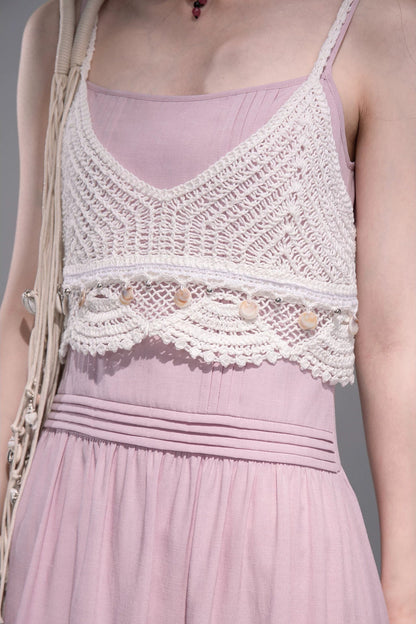 Peach Pink Crochet Dress Set