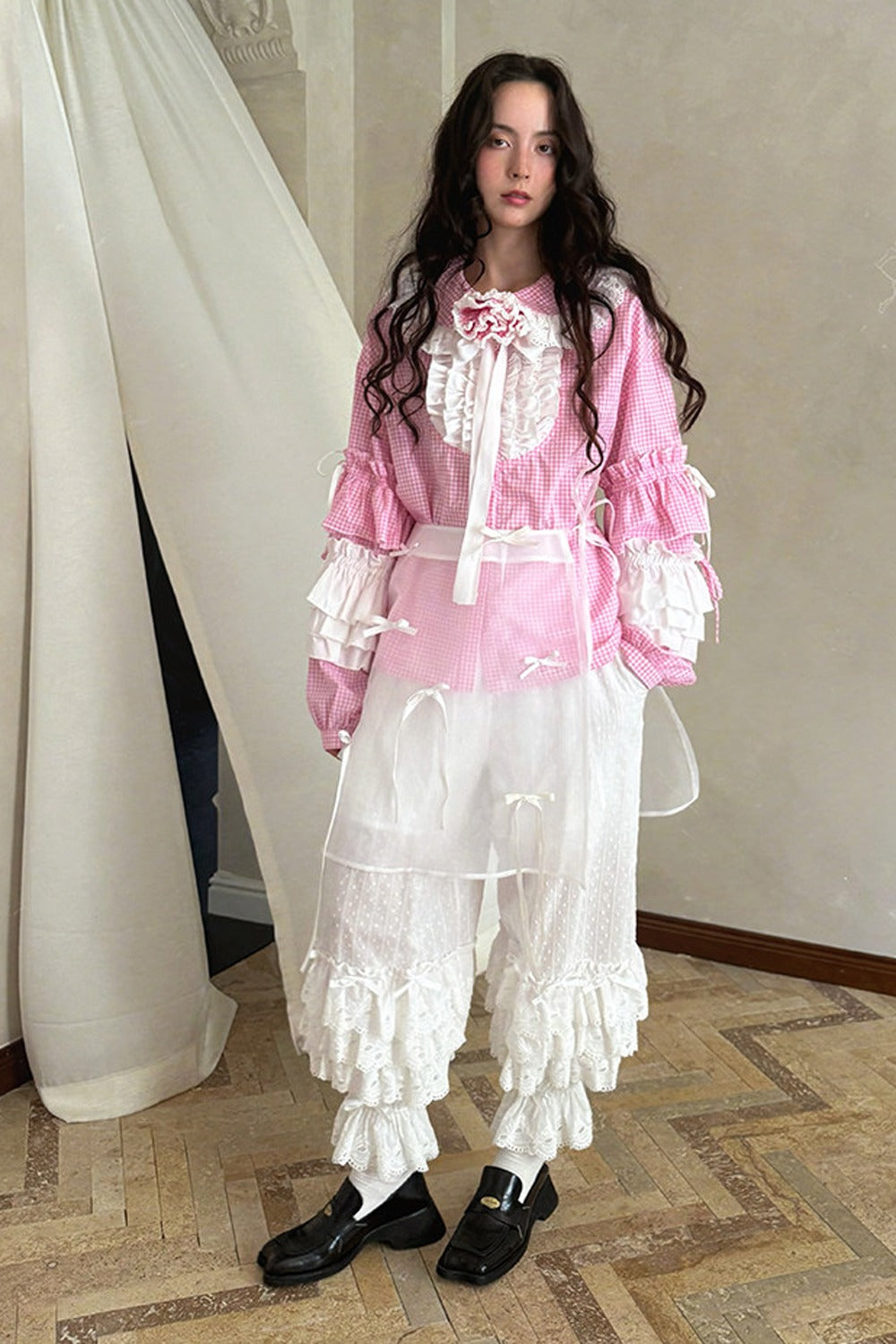 Transparent Doll Print Bowknot Apron Skirt