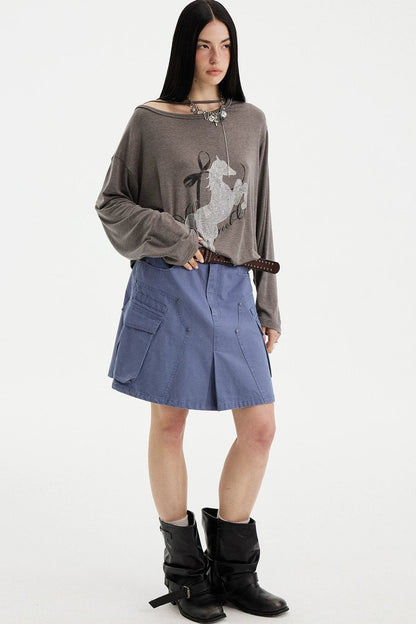 Washed Coffee Cargo A-Line Skirt