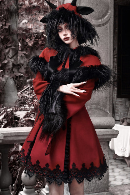 Gothic Bat Collar Woolen Cape Set
