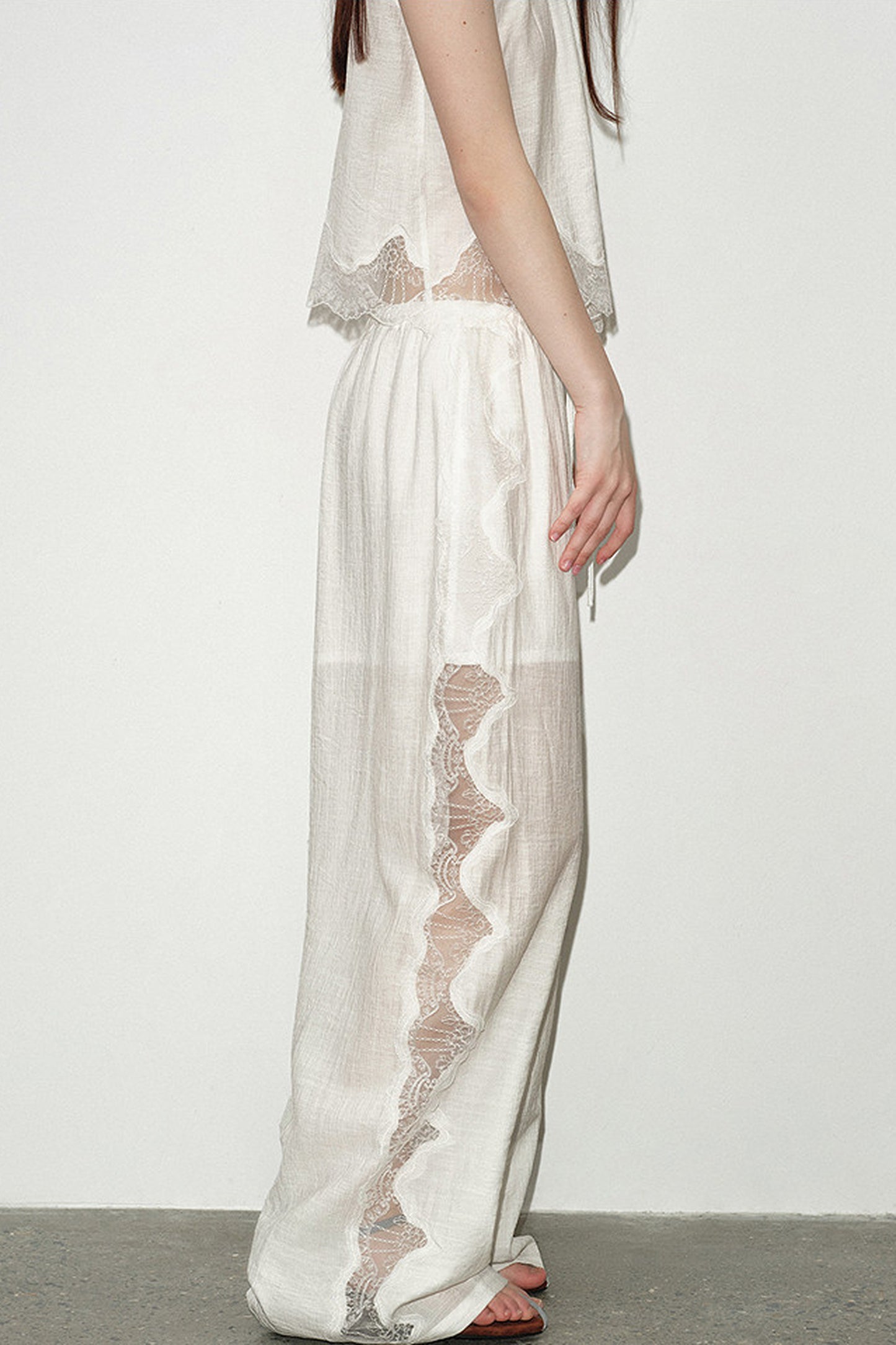 White Lace Trim Tank Top and Pants Set
