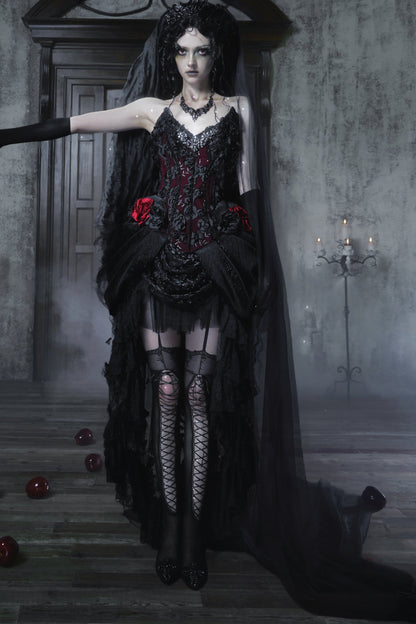 Gothic Embroidered Velvet Tail Skirt