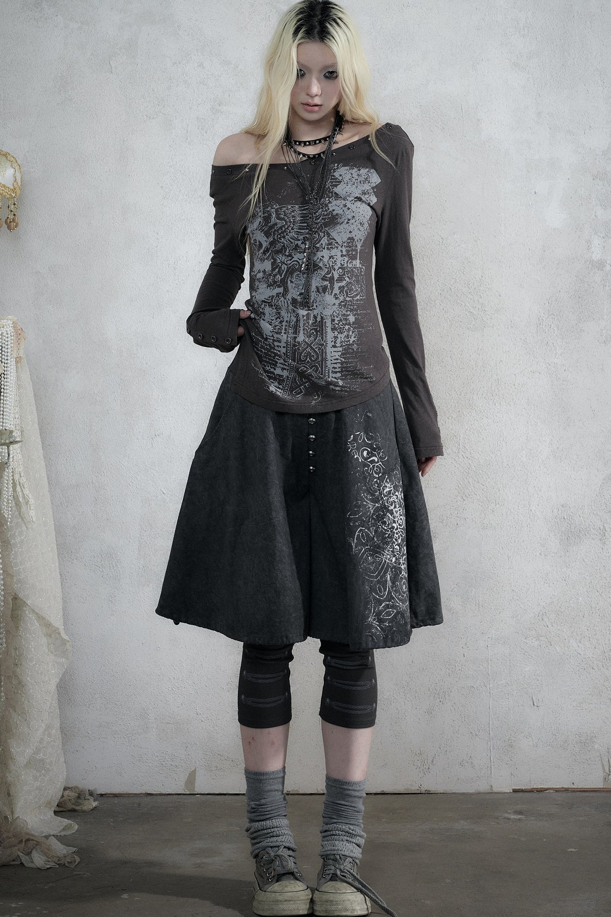 Punk Print Layered-Look Skirt