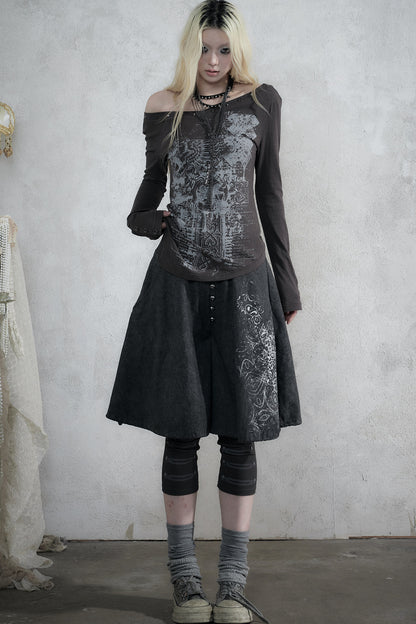 Punk Print Layered-Look Skirt