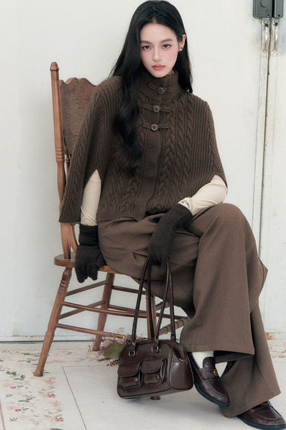 New Chinese Style Cable Knit Cape