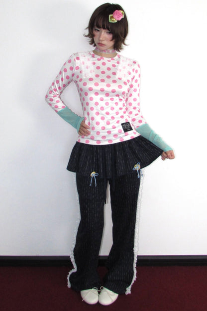 Polka Dot Mesh Long Sleeve Top