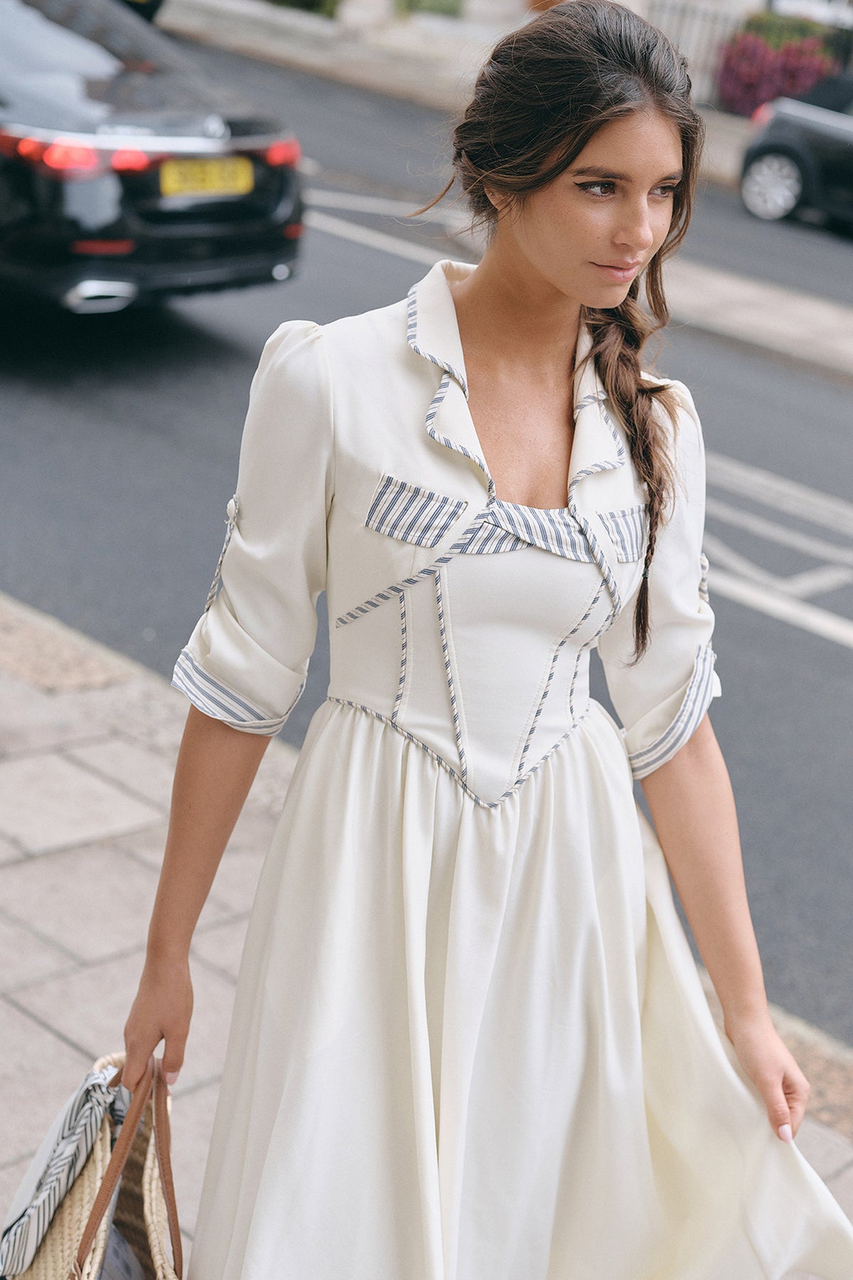 Striped Bow Layered-Look Dress, Top and Skirt Set -Up
