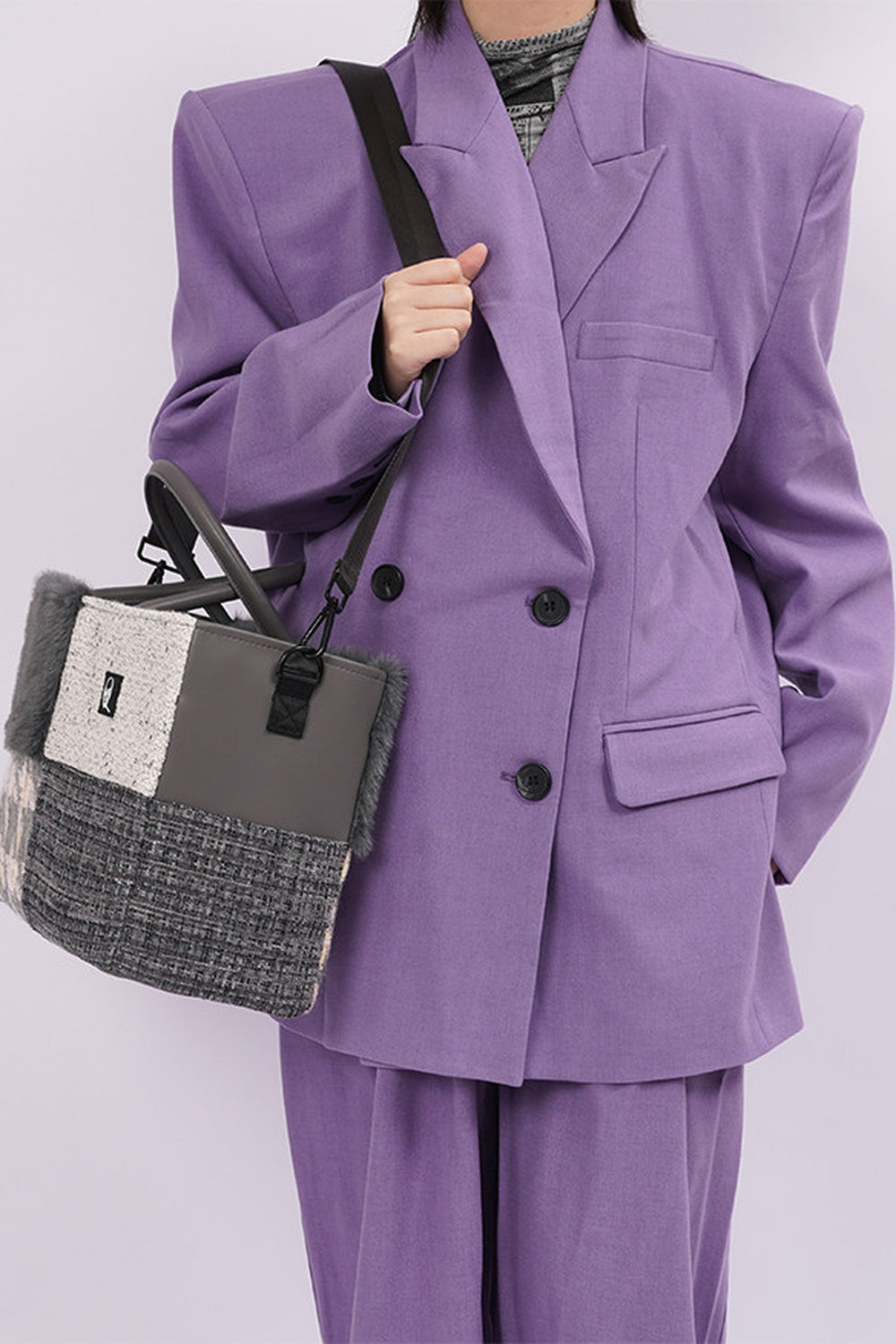 Furry Color-Block Tote Bag