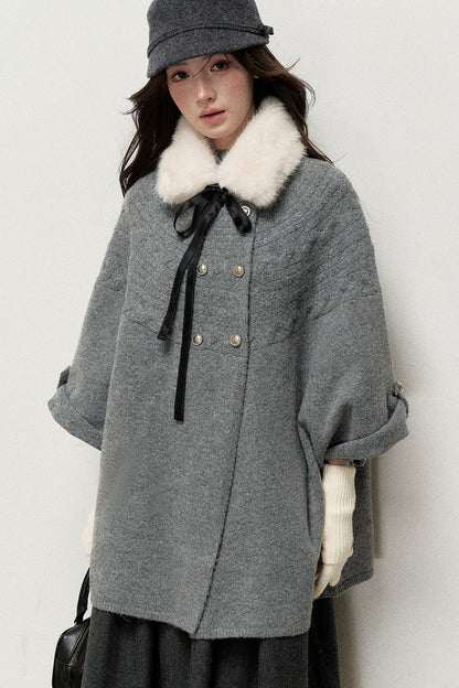 Double-Breasted Cape Design Cardigan