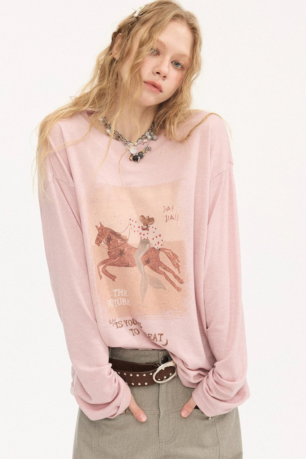 Galloping Horse Print Long Sleeve Tee