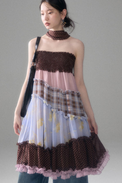 Brownie Tart Patchwork Tube Top Skirt