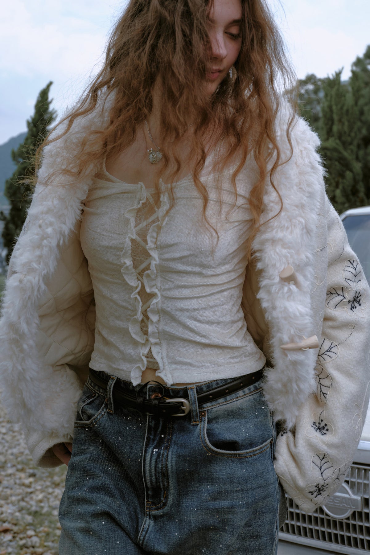 Beaded Lace Cut-Out Top