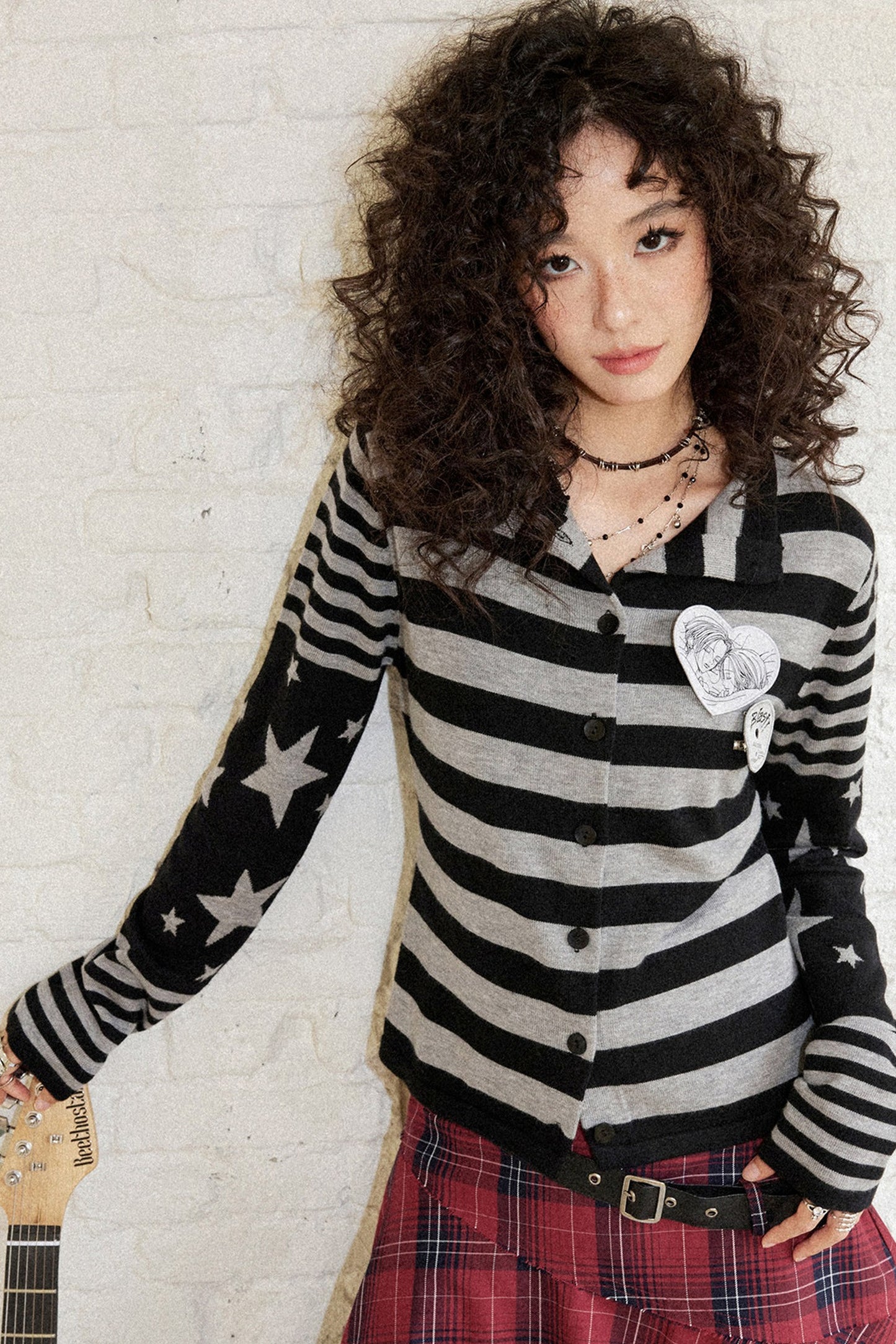 Star Knit Striped Cardigan