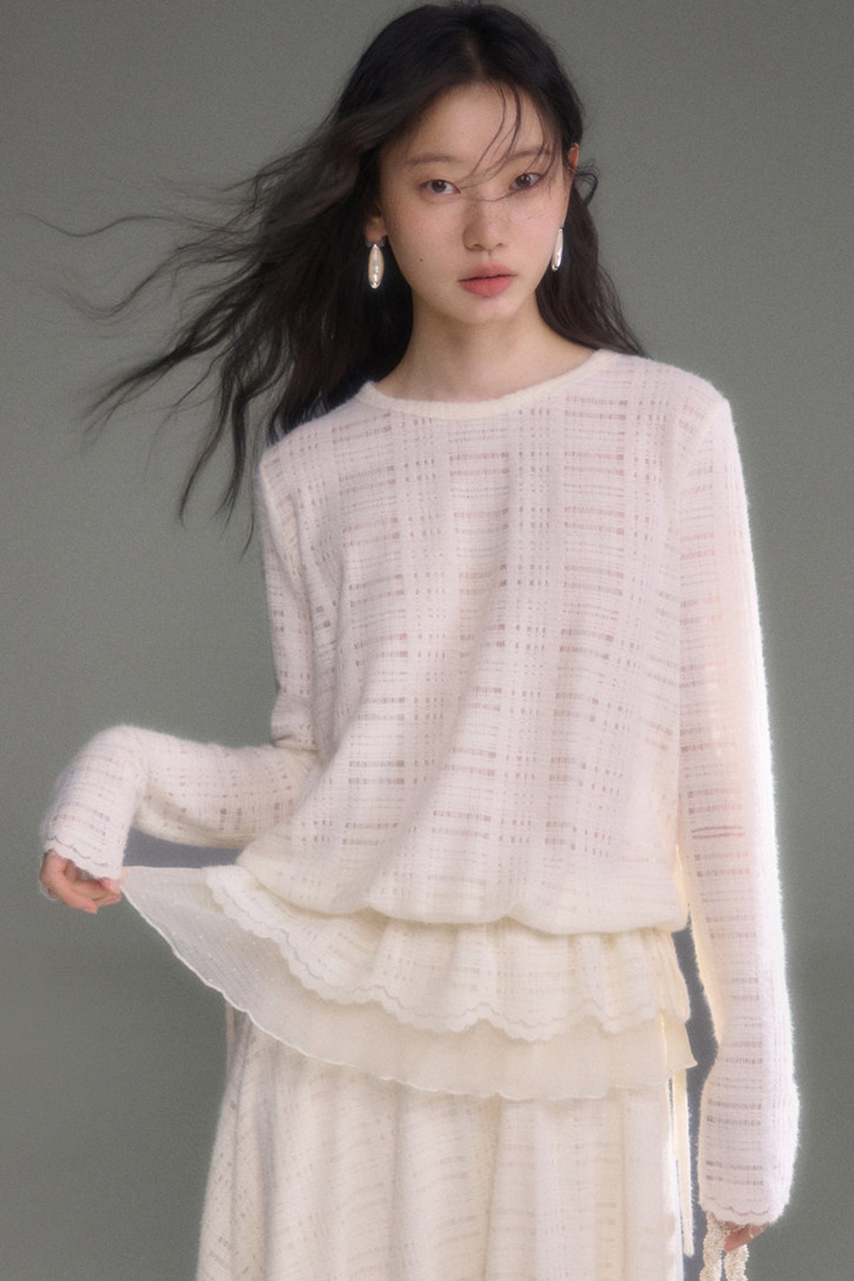 Plaid Lace Long Sleeve T-Shirt Skirt Set-Up