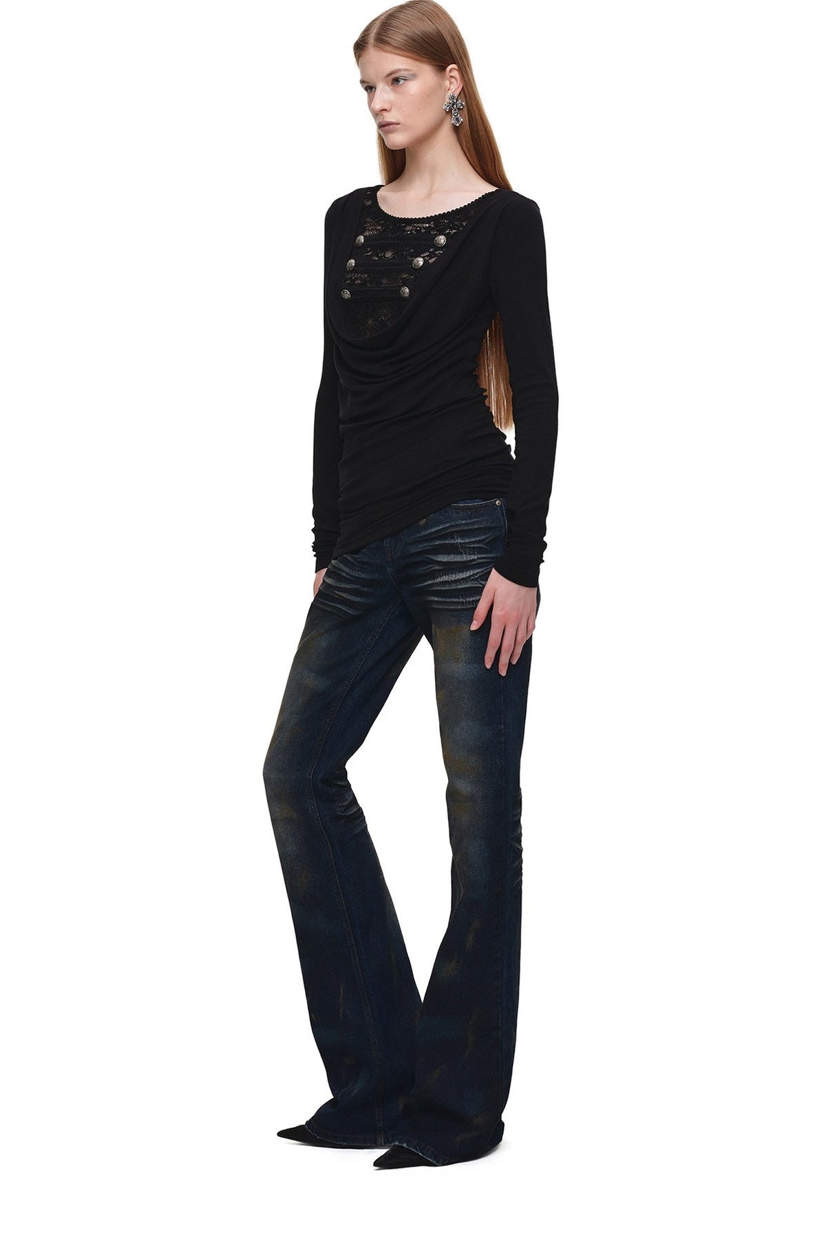 Rust-Dyed Distressed Straight Skinny Flared Jeans