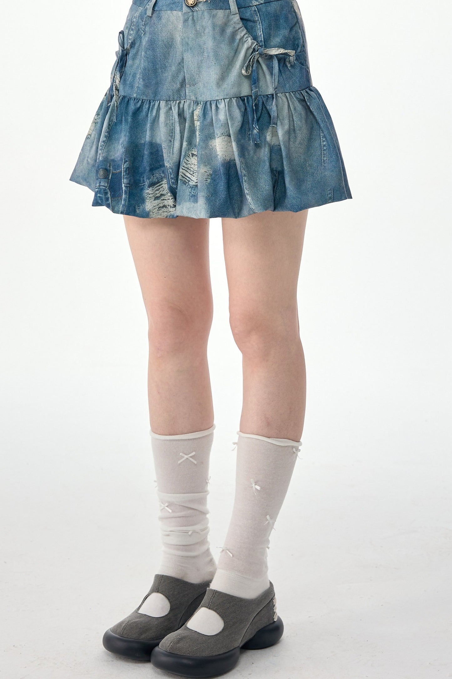 Distressed Puffy Denim Mini Skirt
