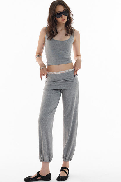 Lace Folded Waist Balloon Pants