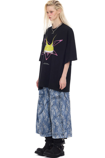 Y3K Punk Horned Frog Print Blouse