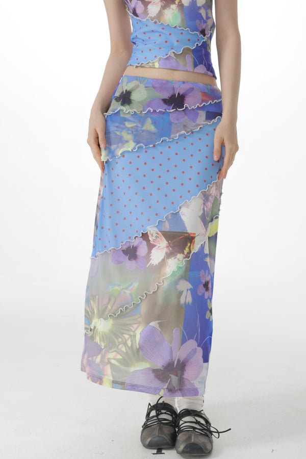 Watercolor Floral Butterfly Print Short Sleeve Top Set-Up