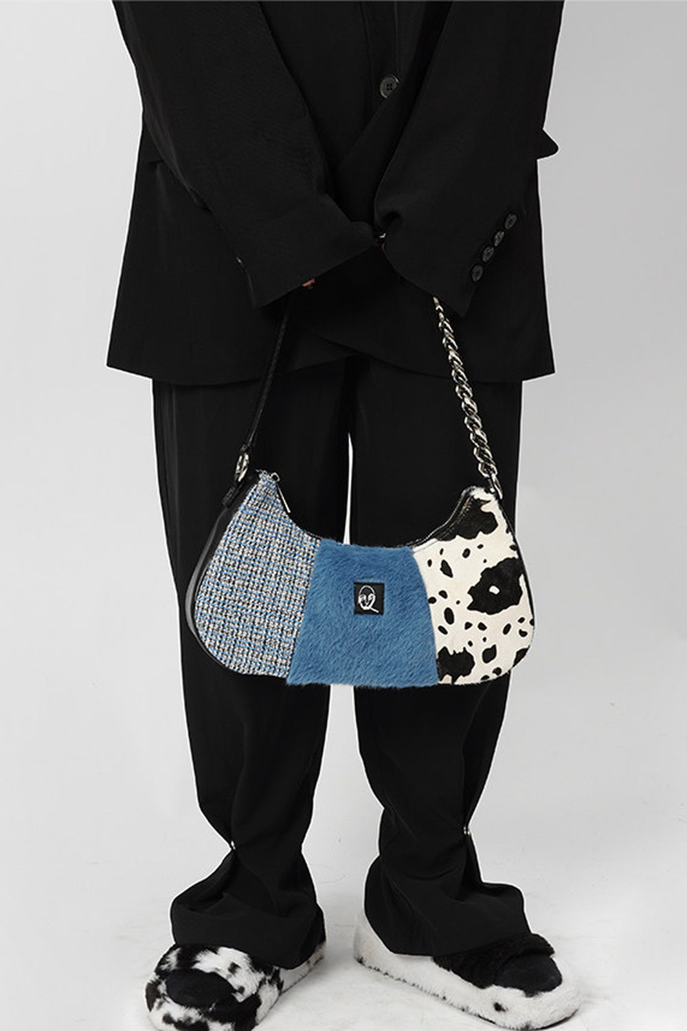 Genuine Leather Color-Block Crossbody Bag