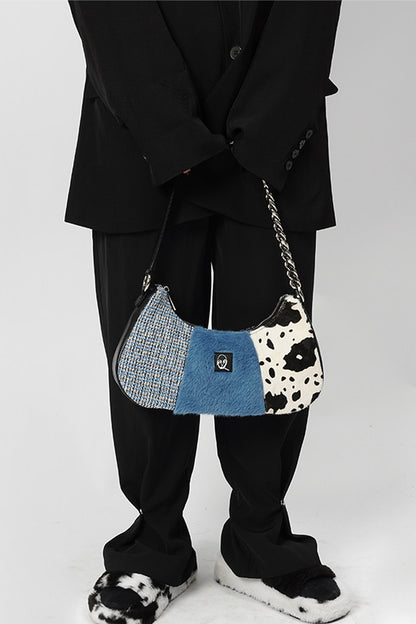 Genuine Leather Color-Block Crossbody Bag