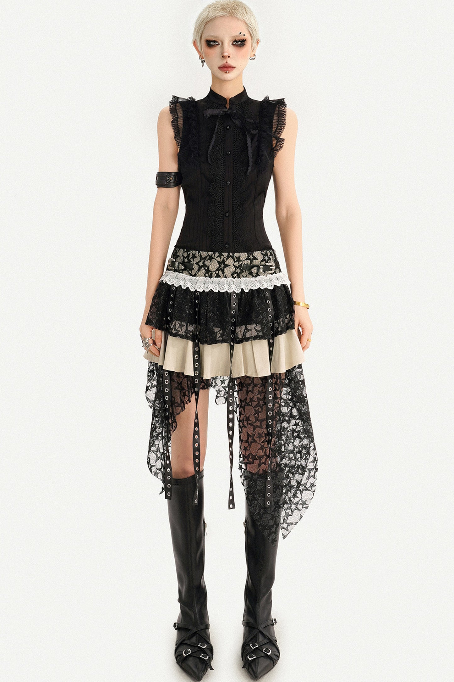 Gothic Lace Patchwork Asymmetrical Skirt