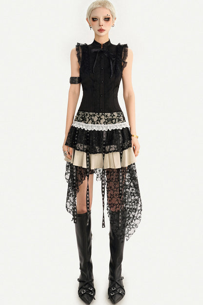 Gothic Lace Patchwork Asymmetrical Skirt