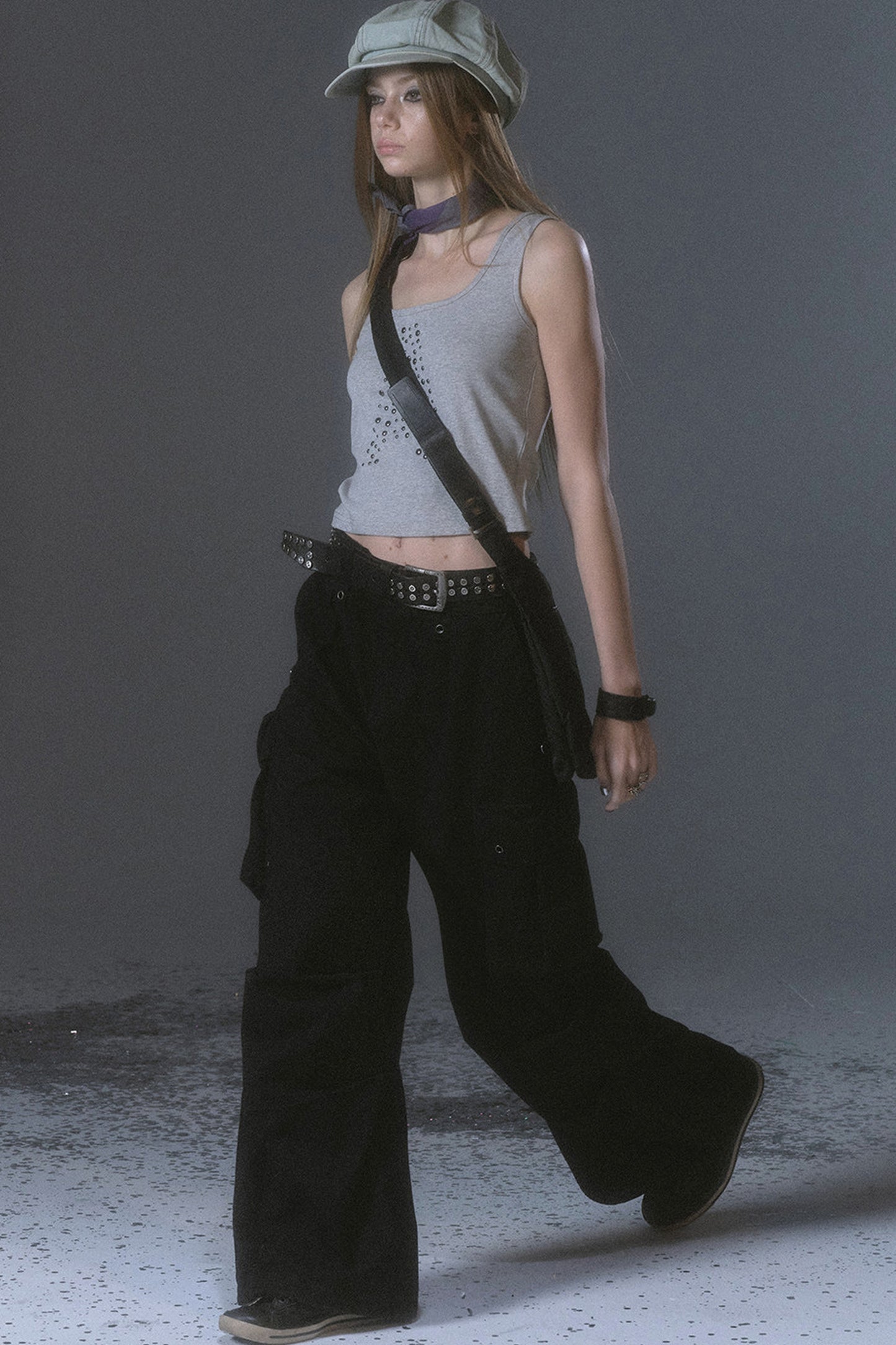 Wide-Leg Cargo Rivets And Embroidery Pants