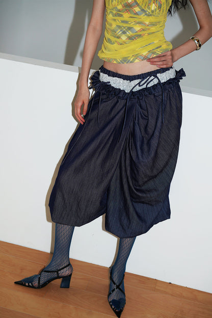 Patchwork Asymmetrical Wide-Leg Pants