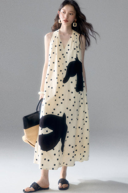 Polka Dot Bird Halter Dress