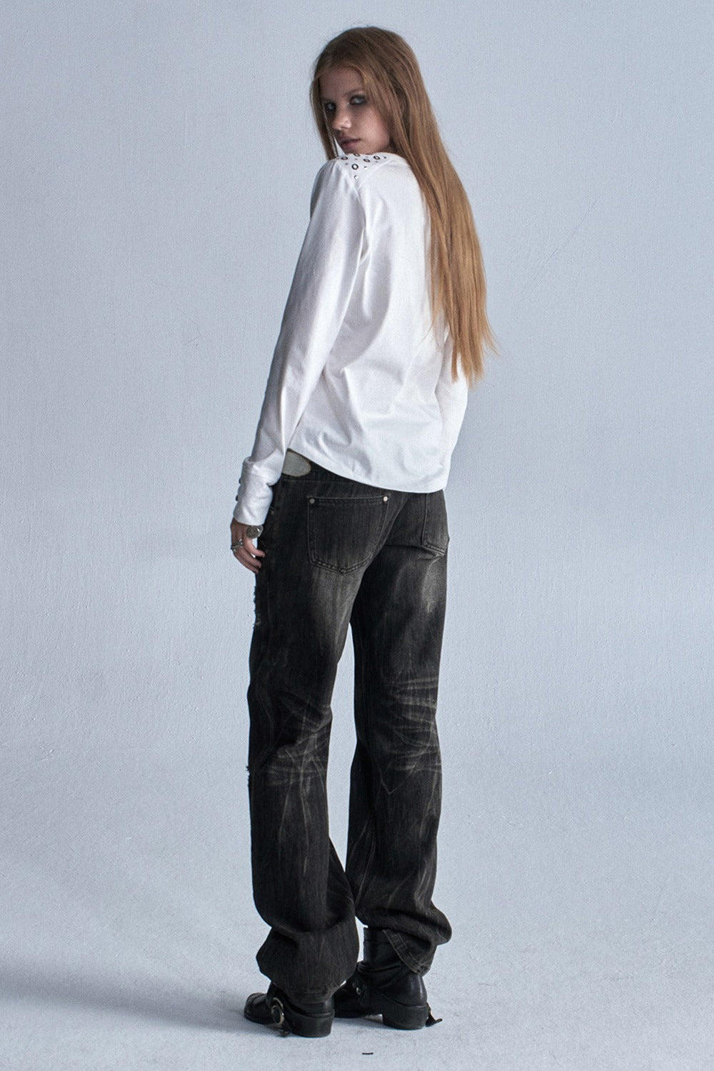 Distressed Low-Rise Denim Jeans