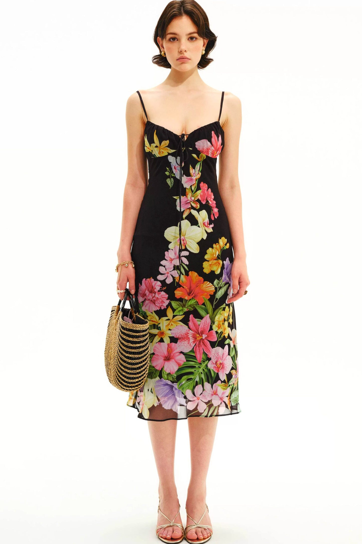 Trägerkleid mit tropischem Blumenprint