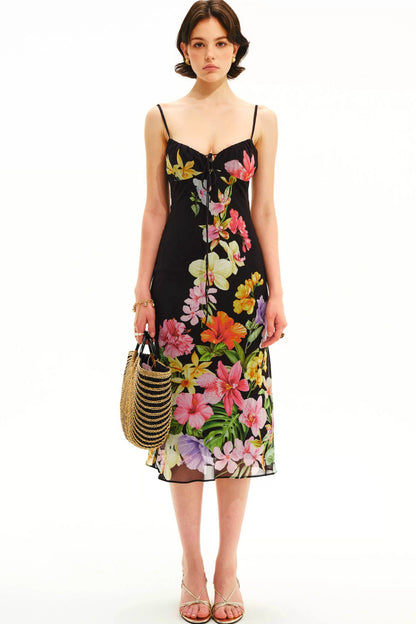 Trägerkleid mit tropischem Blumenprint