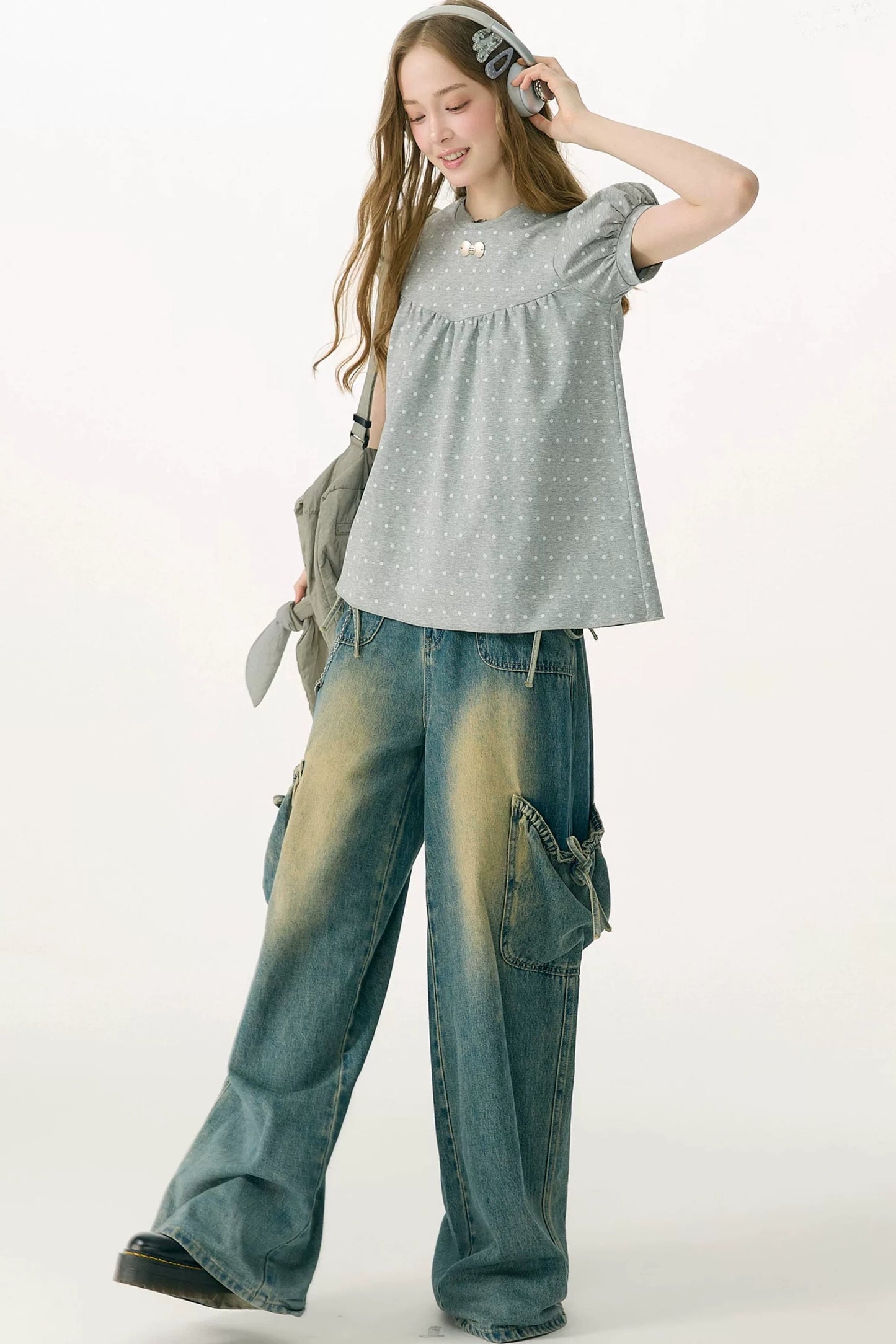 Dream Gray Polka Dot Blouse