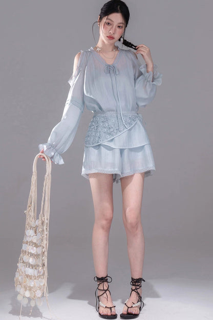 Lyocell Off-Shoulder Shirt and Shorts Set-Up