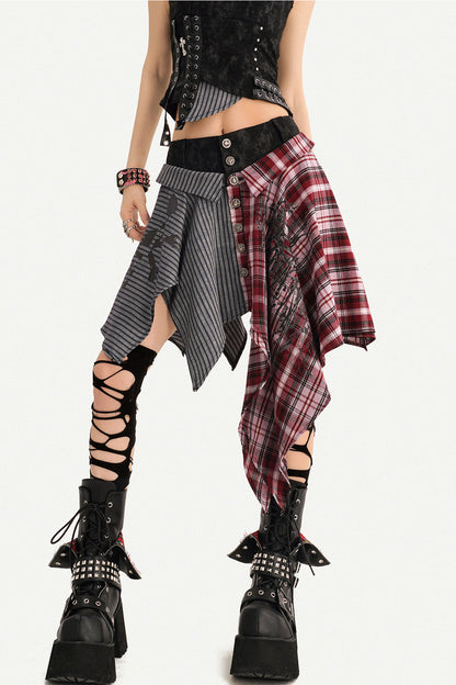 Irregular Plaid Patchwork Skirt