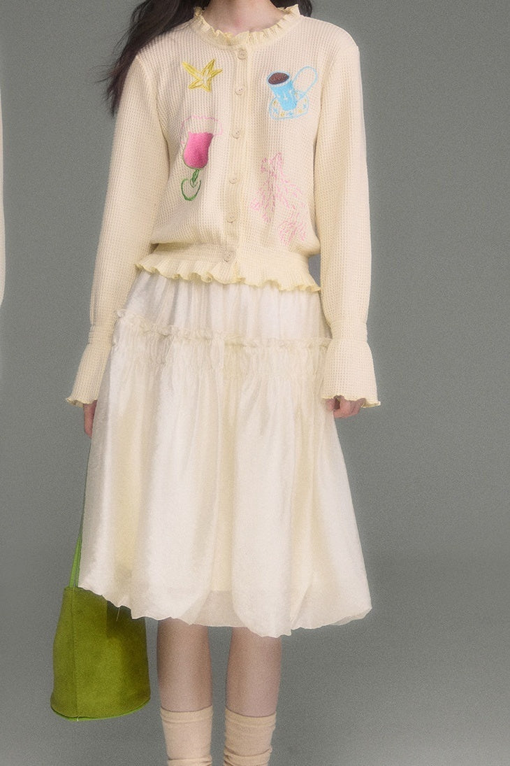 Hand-Painted Embroidered Bell-Sleeve Knit Cardigan