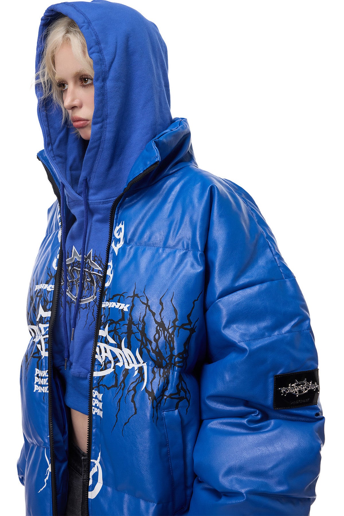 Logo PU Leather Motorcycle Puffer Jacket