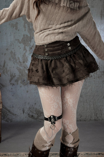 Vintage Distressed High-Waisted Skirt