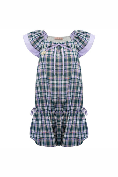 Purple Plaid Flutter Dress