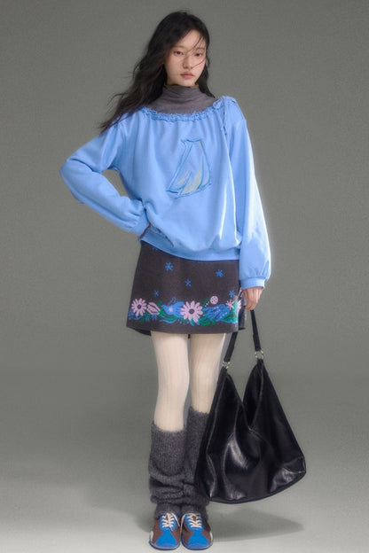 Nightingale Rose Bird Jacquard Knit Cardigan Vest and Skirt Set-Up