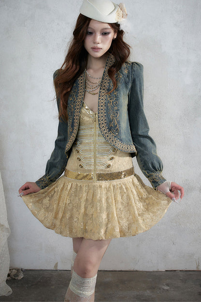 Distressed Embroidered Denim Jacket