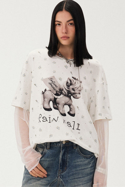Floral Print Pony Layered Blouse
