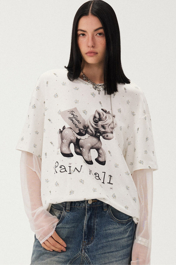 Floral Print Pony Layered Blouse