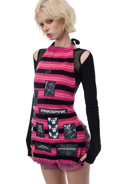 Punk Patchwork Knitted Hooded Sweater Dress